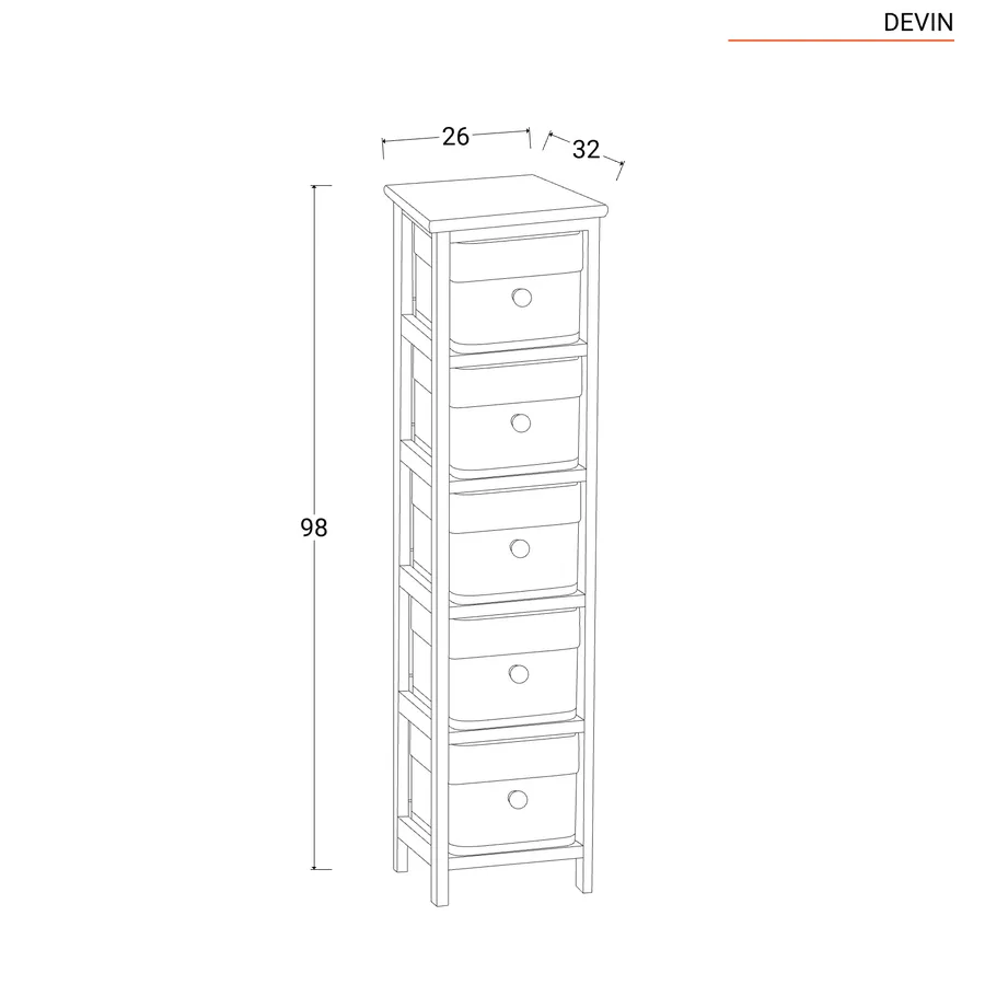 Cassettiera Stretta 5 Cassetti ASTAGE, 18cm Di Profondità, 2 Pezzi – Soluzione Salvaspazio Per Cucina E Bagno
