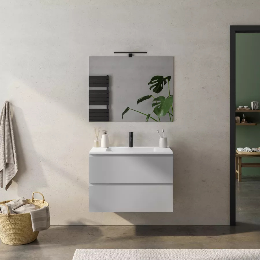 Mobile Bagno Sospeso Cm Grigio Matt Con Lavabo Bianco Effetto Pietra