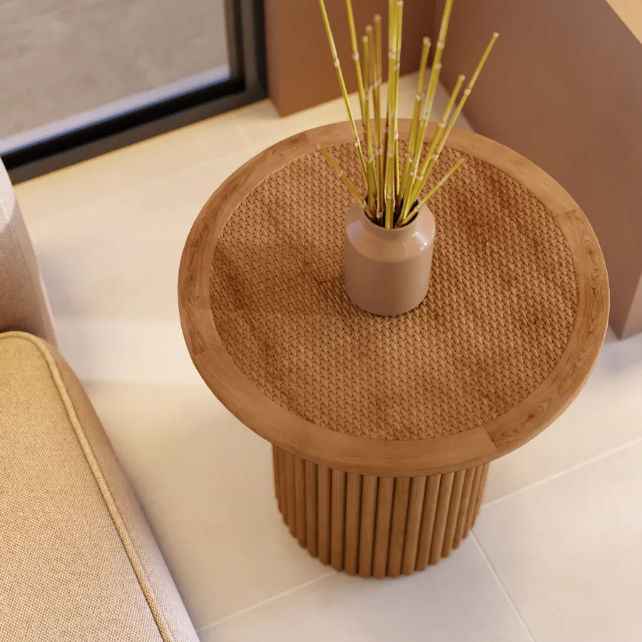 Tavolino rotondo basso in legno marrone, Giorgetti | Deesup