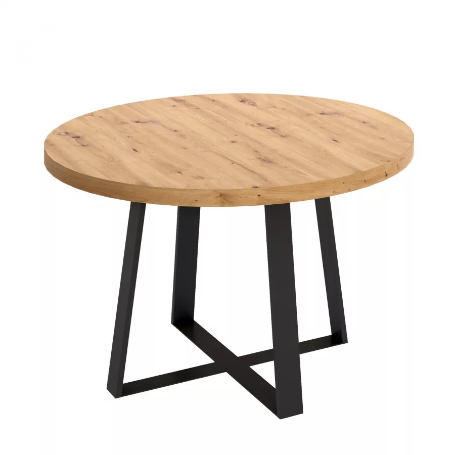 Tavolo da pranzo rotondo 120 cm con piano in legno rovere nordico e gambe  nere - Daina