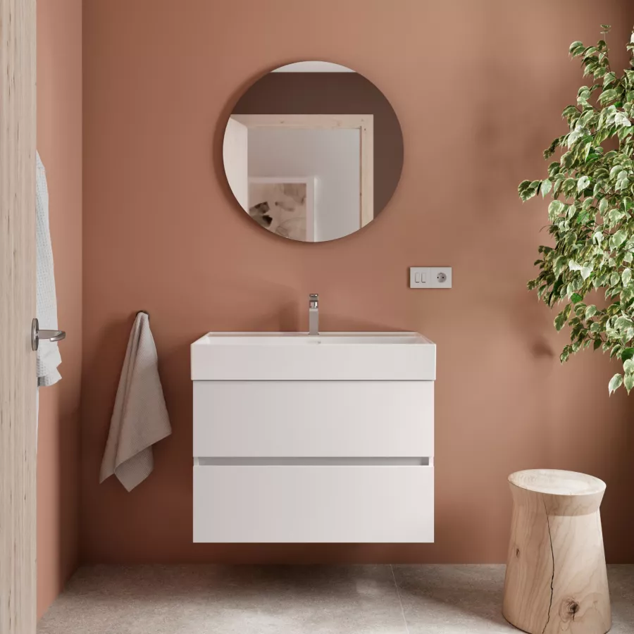 DEGHI MOBILI Mobile Bagno Sospeso 80 Cm Bianco Lucido Con Lavabo Dx E  Semicolonna - Dalia