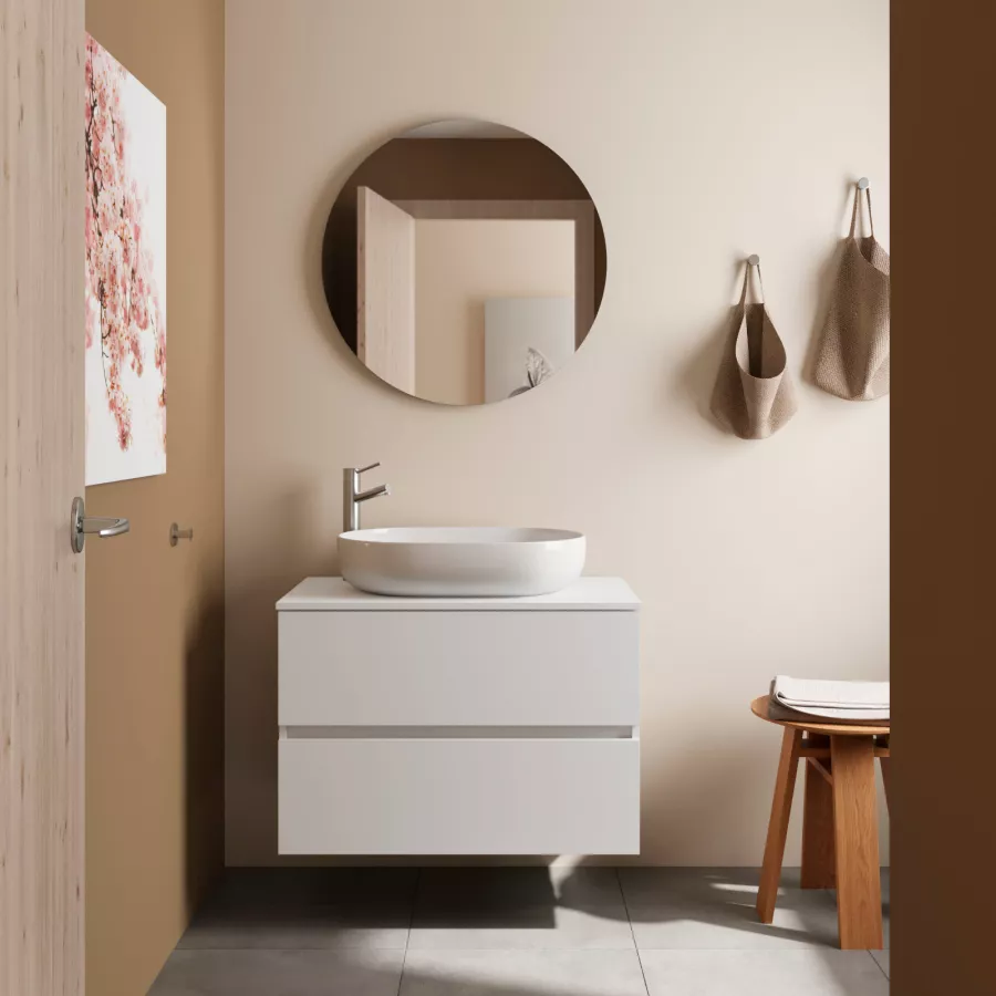 Mobile bagno sospeso 80 cm bianco lucido con specchio 70x90 Stillo