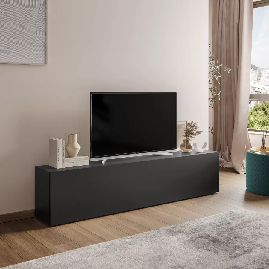 Porta TV moderno L.180 cm, colore Bianco lucido