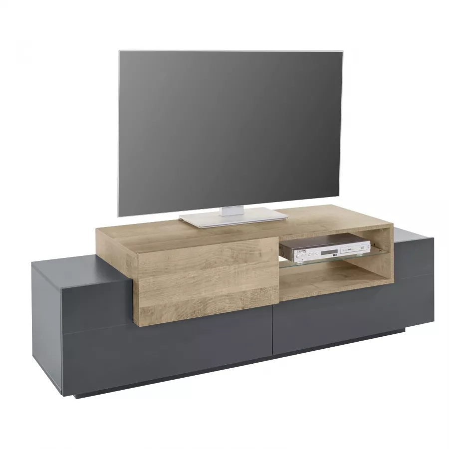 Lomadox Armadietto Alto Da Bagno New-Luton - 2 Ante, 1 Ripiano - Antracite Satinato E Rovere - 35x175x32 Cm - Con Ante Soft-Close - copertina