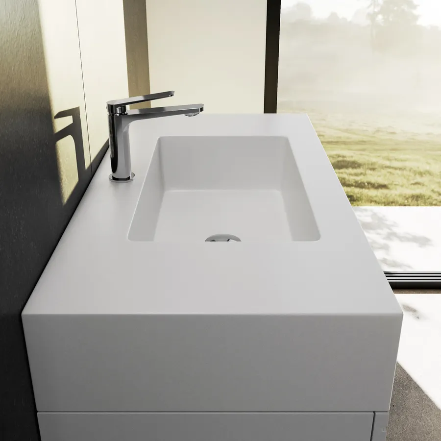 Mobile Bagno Alaska 80 Cm Con Lavabo In Resina Nera E Specchio LED - 3 Cassetti, Produzione Europea, Nero