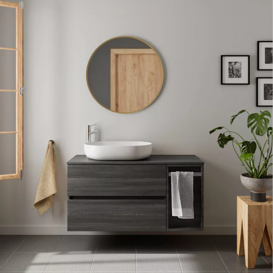 Mobile bagno sospeso 100 cm rovere cenere con toletta rovere africa e  specchio - Fully