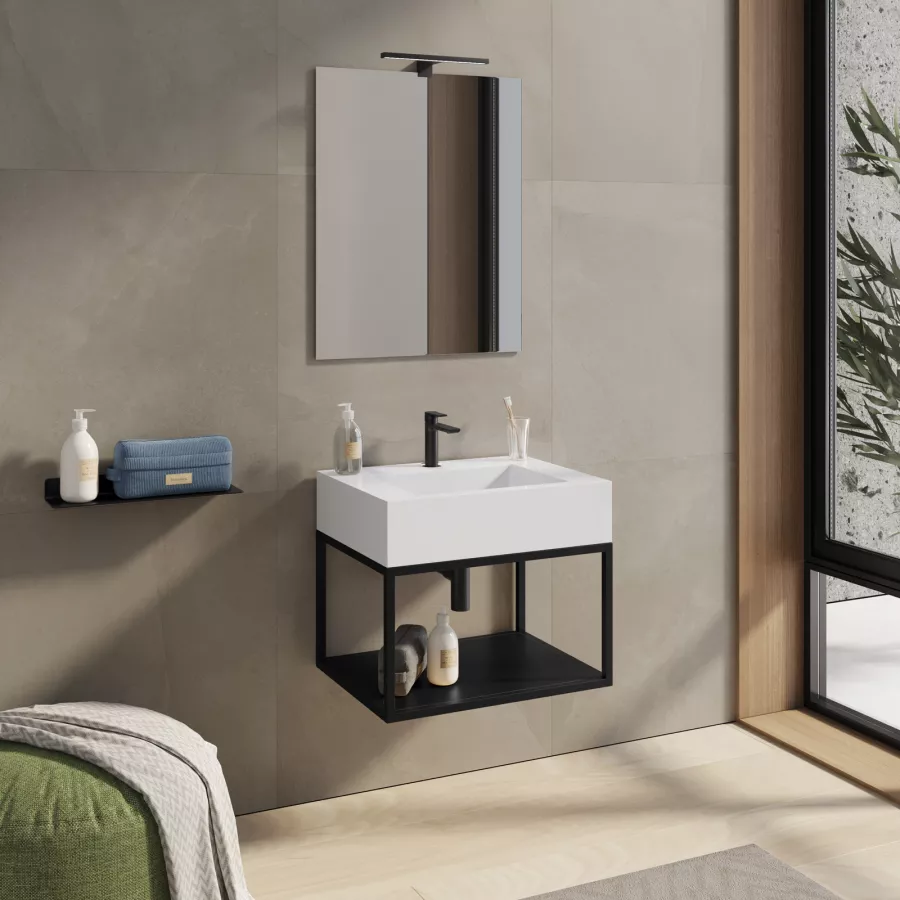 Lavabo bagno da appoggio colore opaco nero 60cm