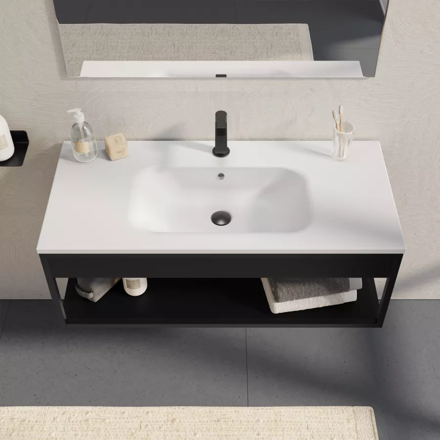 Mobile bagno sospeso moderno 90 cm nero con colonna - Le Chic Arredamenti