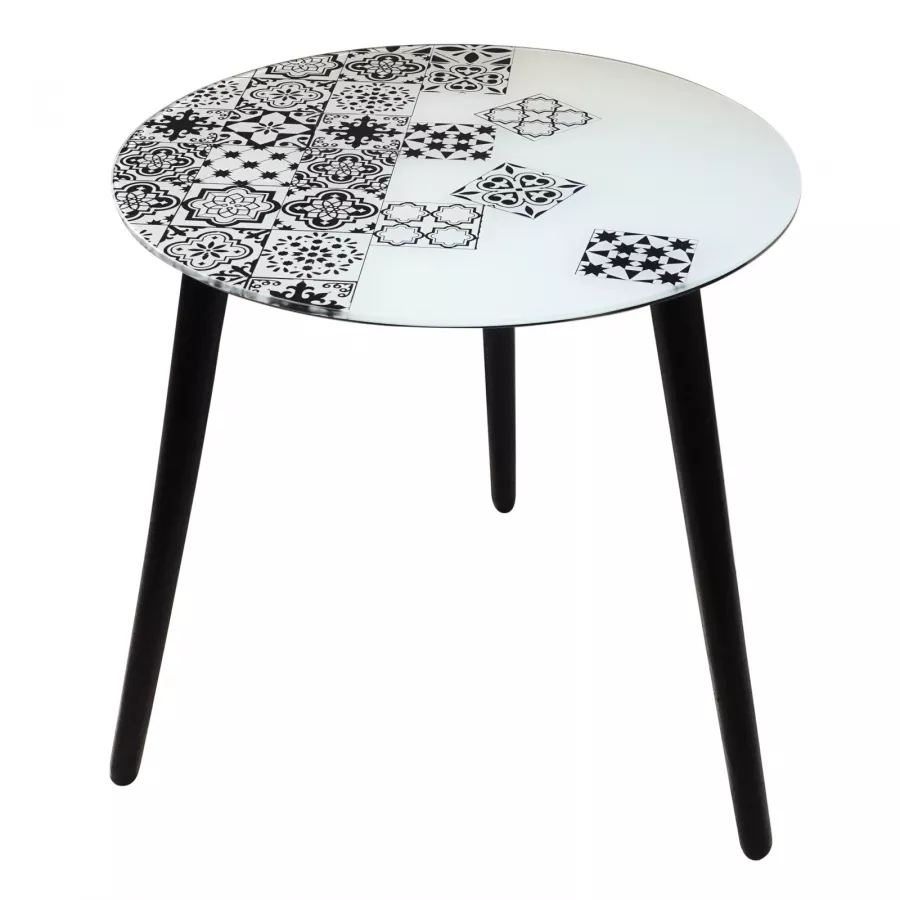 Tavolino Da Caffè Rotondo In Rattan Con Piano In Vetro | Diametro 86 Cm, Altezza 45 Cm | Gambe In Legno Massello | Colore Oro
