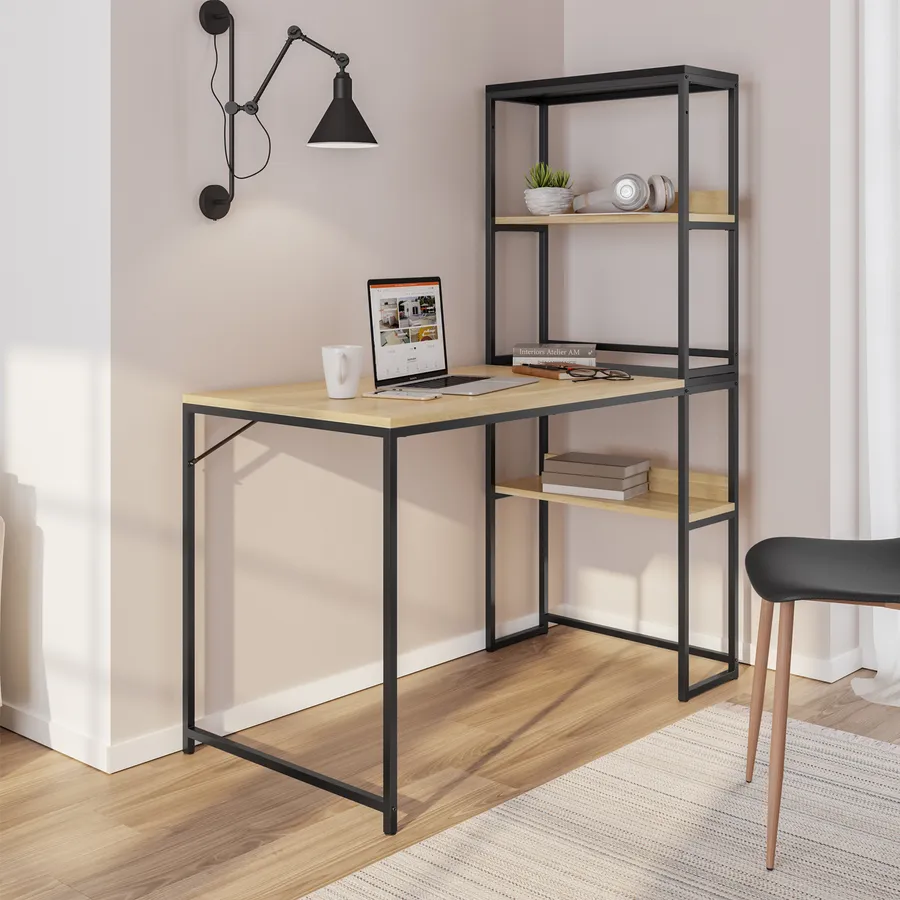 Scrivania 120x60 Cm Modulabile Top Effetto Rovere Con Libreria 