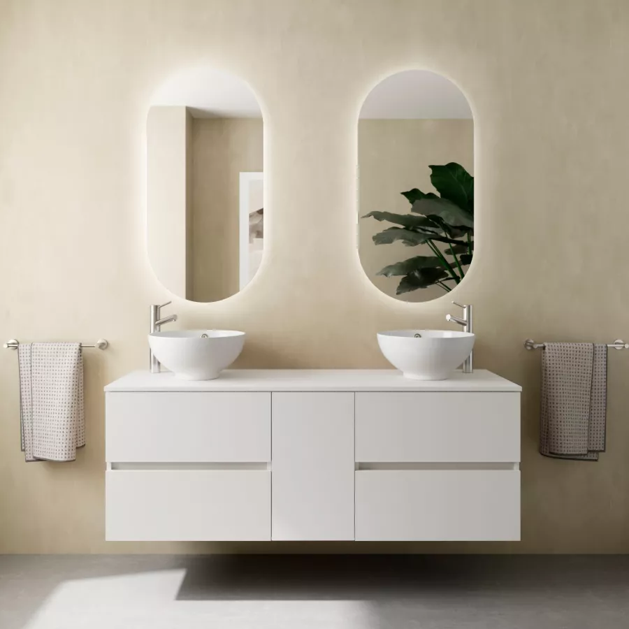 Bagno Italia Mobile Arredo Bagno 150cm sospeso bianco con lavabo d'appoggio  e specchio Mobili 1 l : : Casa e cucina