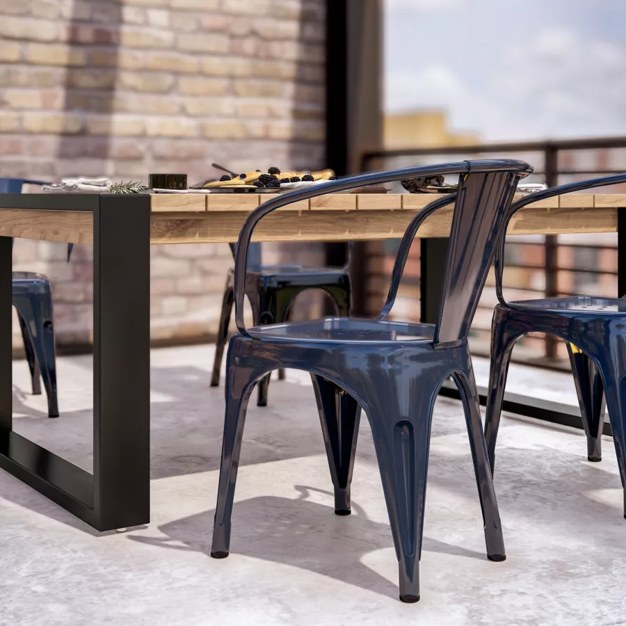 Sedia da giardino con braccioli impilabile stile industrial in metallo blu  notte - Farley