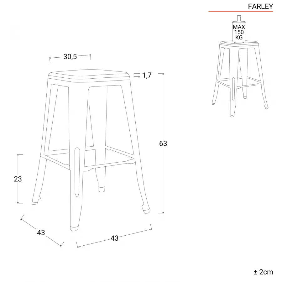 TEAK Sgabello da bar nero, naturale H 75 x W 40 x D 30 cm