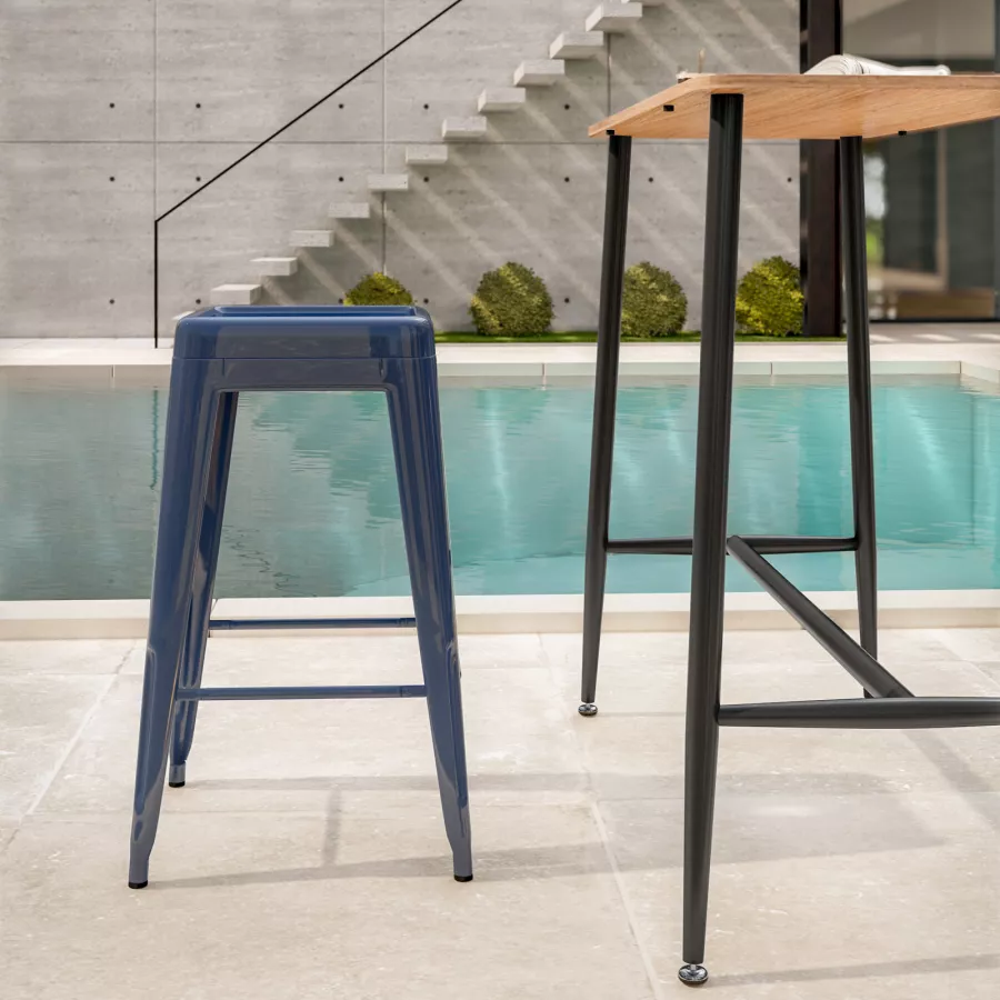 Sgabelli Da Bar Con Schienale - Set Da 4 | Altezza 76 Cm | Metallici, Per Interni Ed Esterni | Colore Crystal Teal - Foto 7