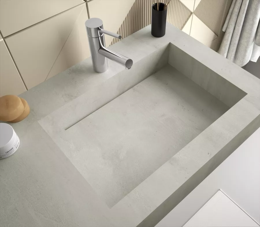 Mobile bagno sospeso 120 cm bianco opaco con top e lavabo grigio