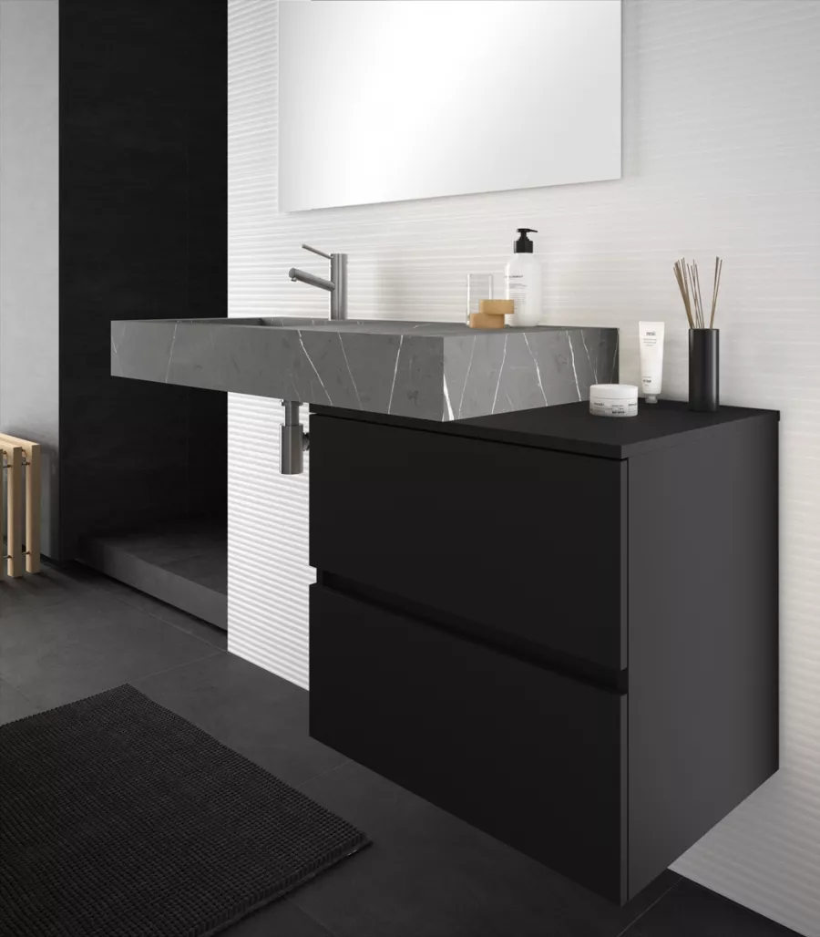 Mobile bagno sospeso Loto09 cm 120x190x46 laccato lucido nero