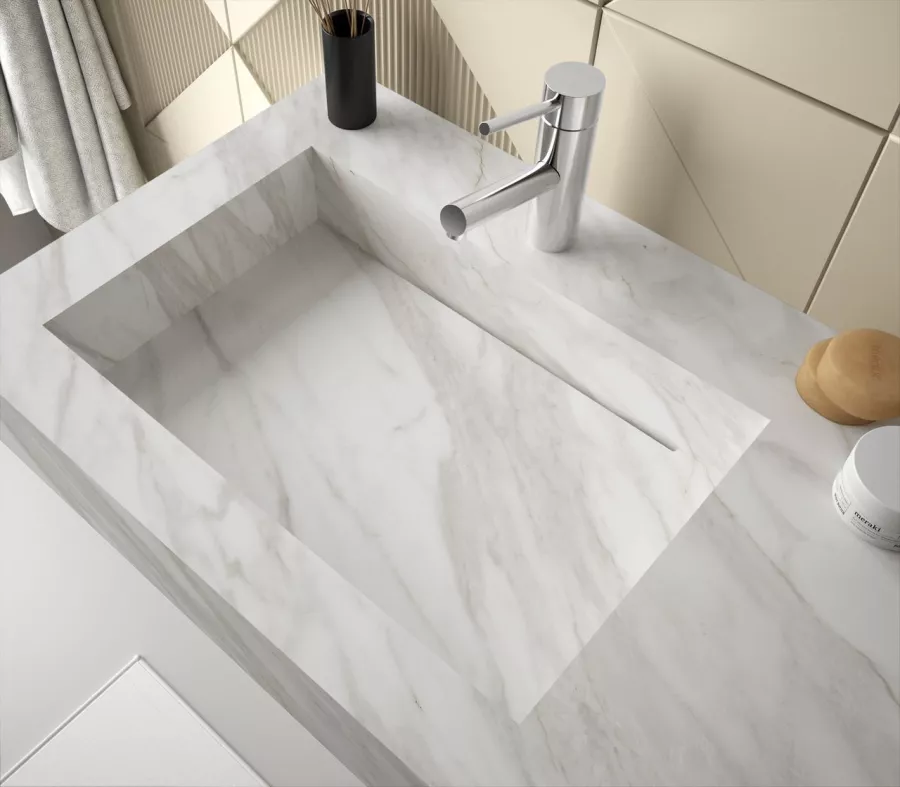 Mobile bagno sospeso 120 cm profondità 51 cm rovere e marmo bianco