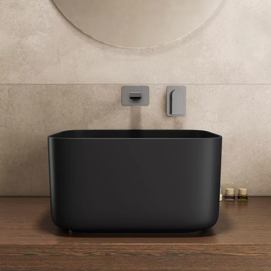 Lavabo da appoggio nero in ceramica con set di scarico lavandino Ø