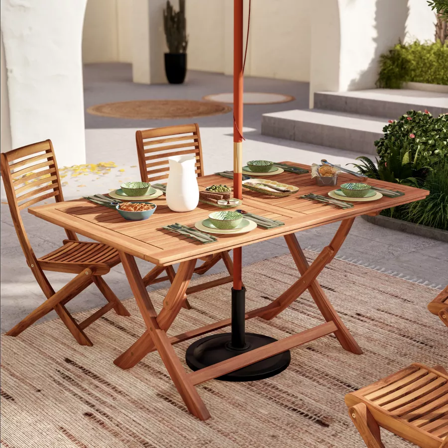 Set pranzo con tavolo pieghevole 150x90 cm e 4 sedie pieghevoli in legno di  acacia- Paja