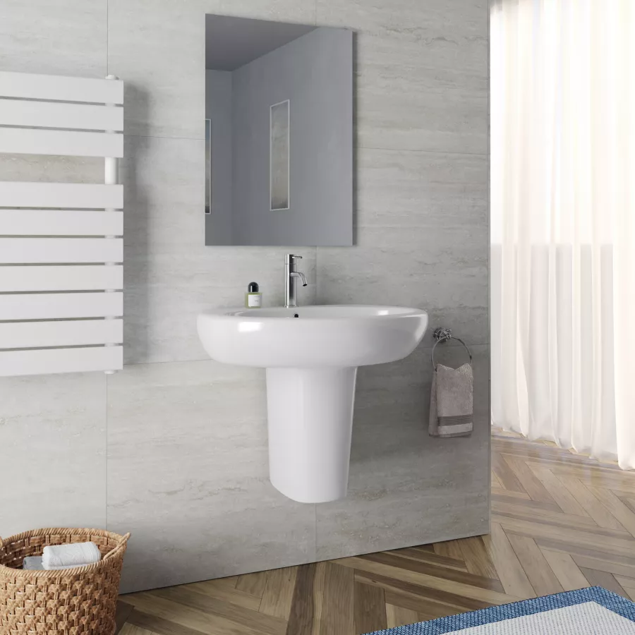 Lavabo Con Semicolonna 68 Cm In Ceramica Bianco Clear