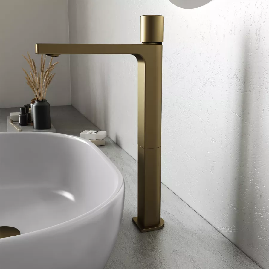 RUBINETTO BAGNO LAVABO MISCELATORE DOPPIA MANOPOLA OTTONE ORO LUCIDO