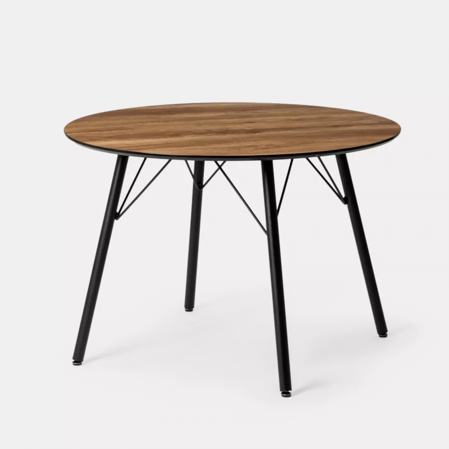 Tavolo Da Pranzo Rotondo ChooChoo 110 Cm - Legno Noce, 4 Posti, Base In Acciaio, Per Cucina E Sala Da Pranzo - 3