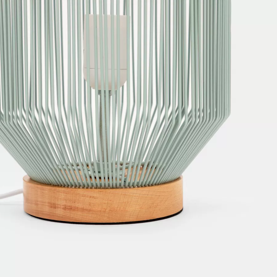 Lampada da tavolo Ø 21x43h cm in metallo verde e base in legno - Yuki