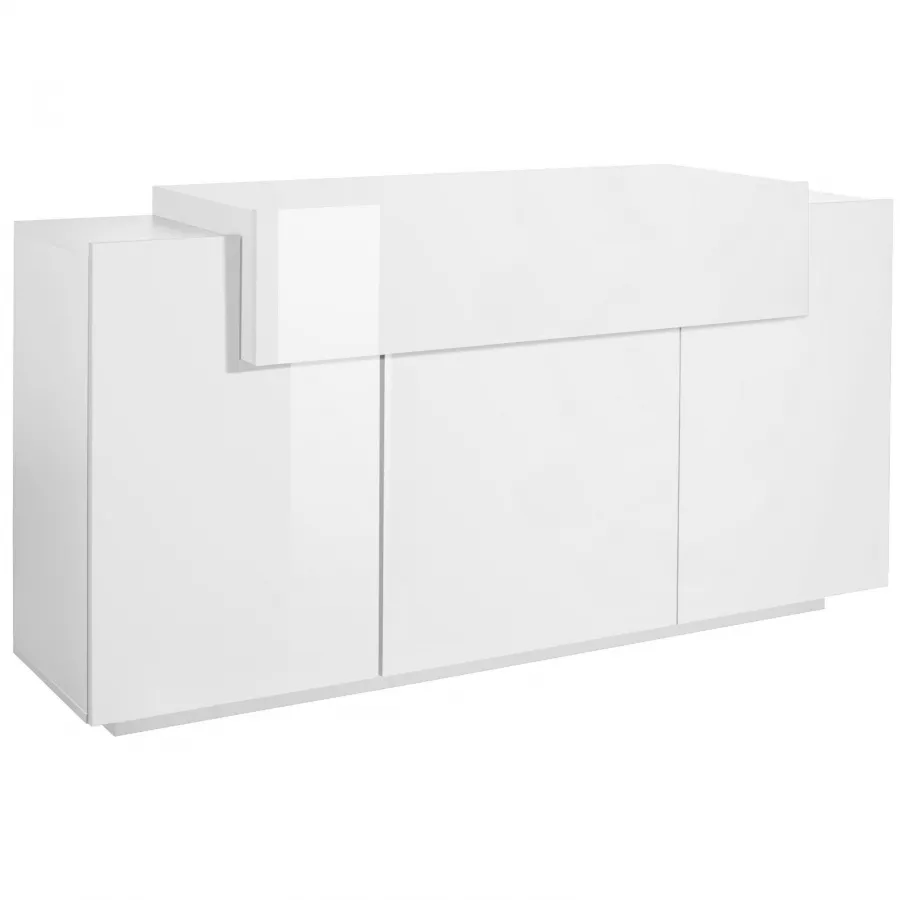 Madia 160 Cm Con 3 Ante E 1 Anta A Ribalta In Legno Bianco Lucido E Cemento Helm 1