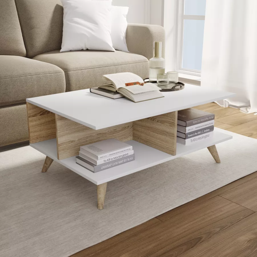 Mensola 49,5x16 cm in metallo e legno rovere con 2 ripiani - Fentor