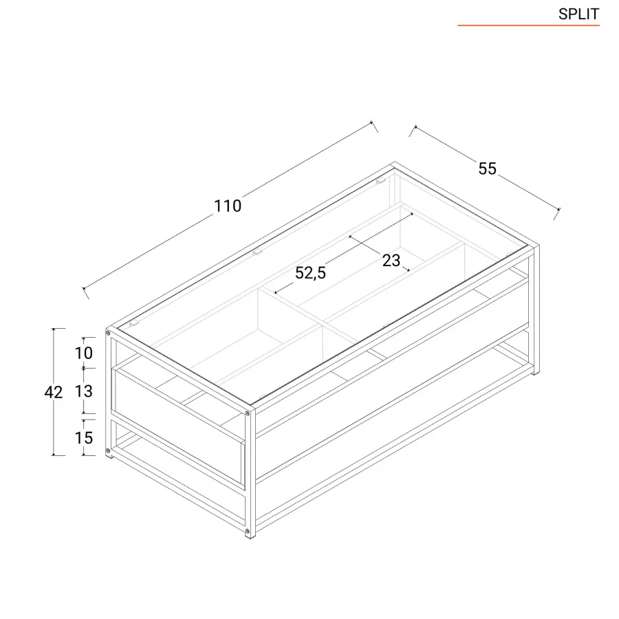 Mobile porta tv 160x45h cm top in vetro con struttura in legno e metallo -  Split