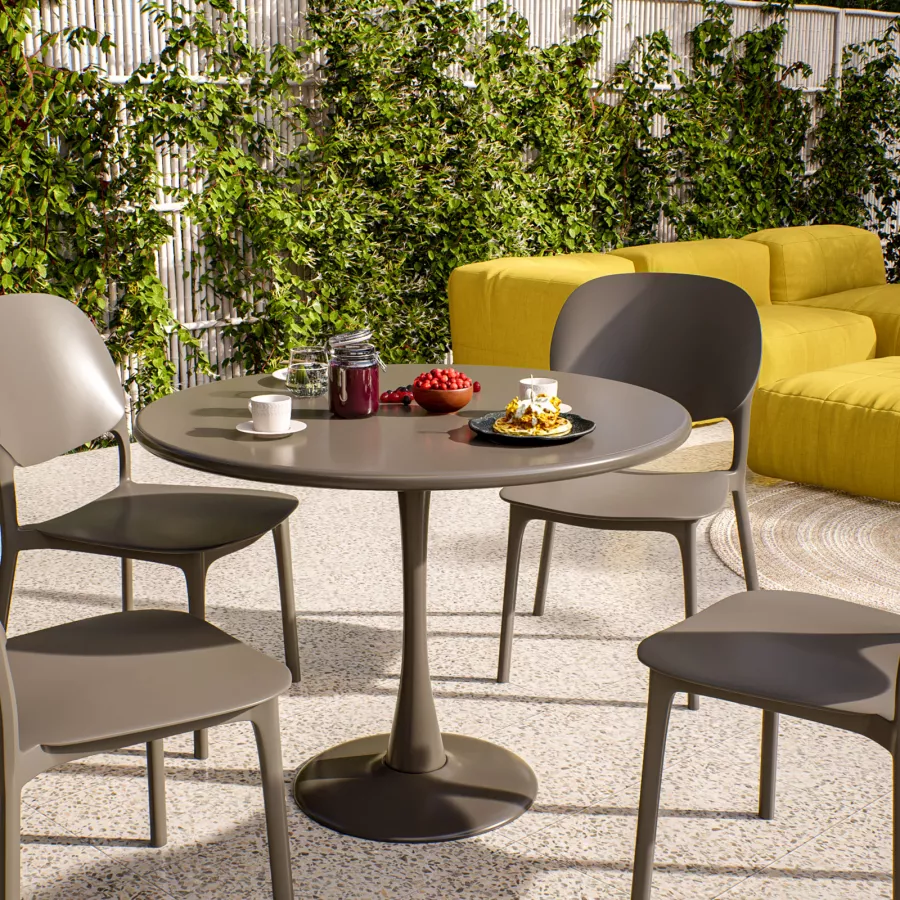 Tavolo da giardino rotondo 100 cm in metallo cacao Tulipano