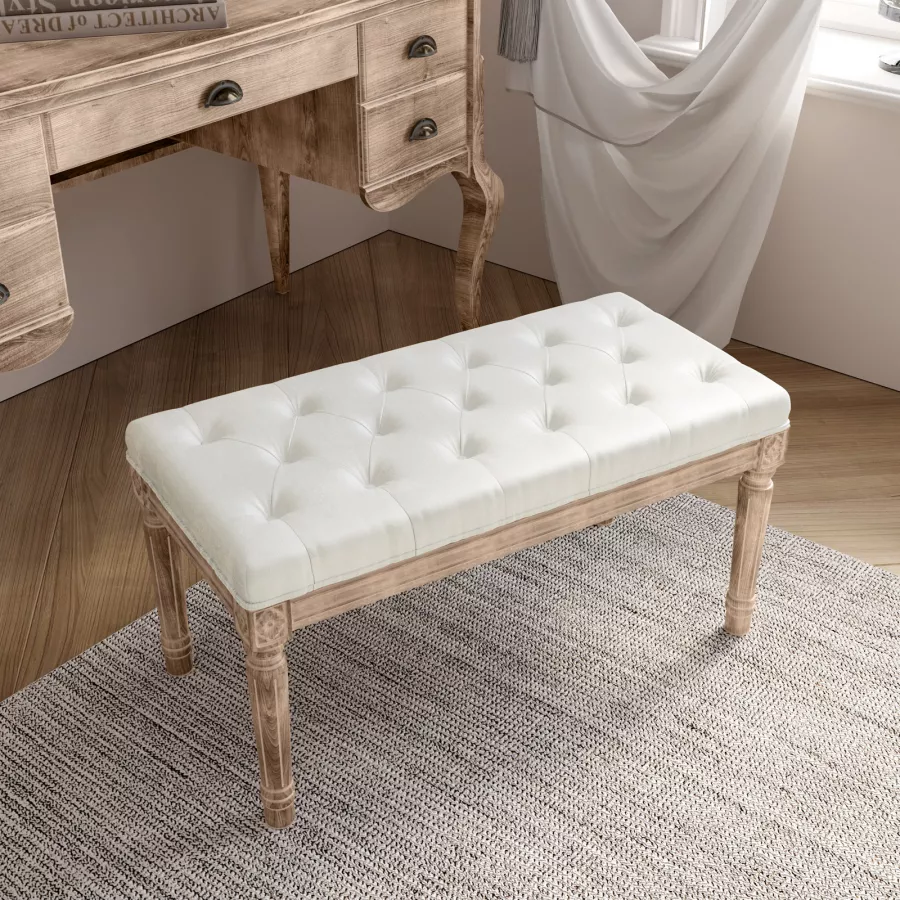 Panca Portaoggetti Silverwood Bench – In Tessuto Bianco Con Vano Nascosto, Gambe Trasparenti, 109x43x50 Cm - 2