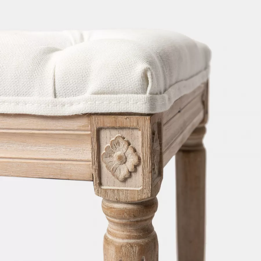 Panchina Imbottita In Tessuto Lino Con Memory Foam – Sgabello Da Trucco 45,7 Cm, Gambe In Legno Bianco Intagliato