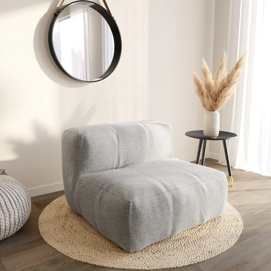 Poltrona In Tessuto Meerveil Grigio Chiaro - Moderna Con Gambe In Legno Massello - 72x68x82 Cm