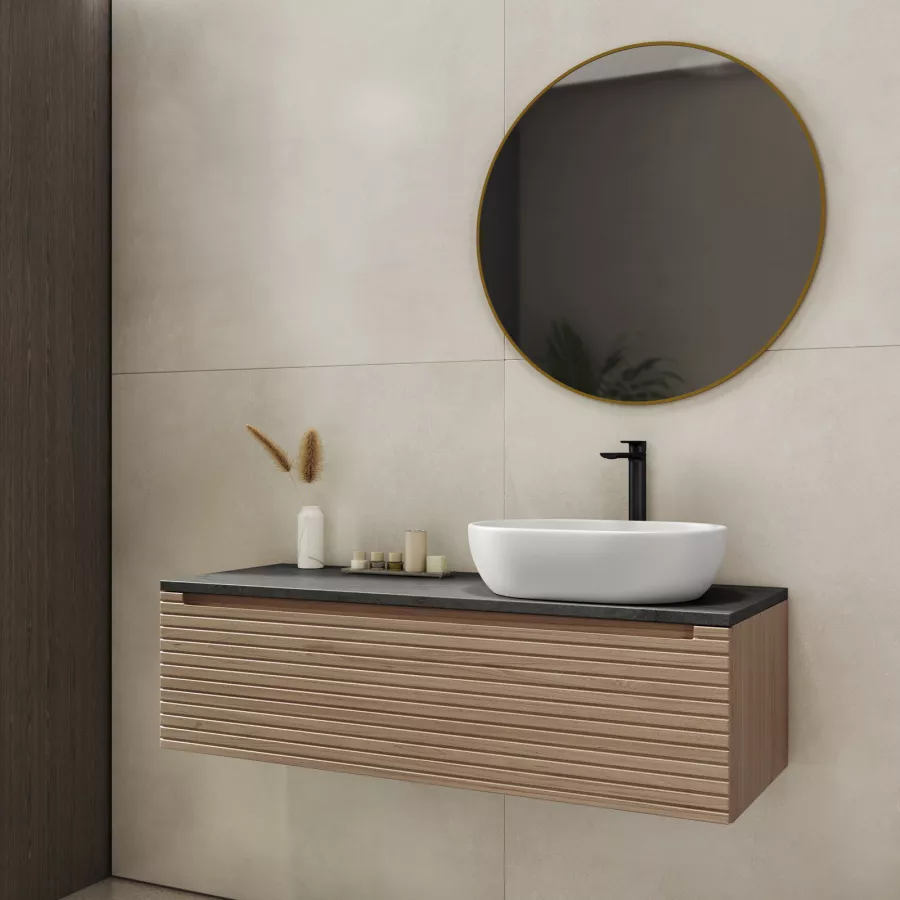 Mobile bagno portalavabo dx 120 cm rovere portofino cannettato con top  antracite malta e specchio - Deck