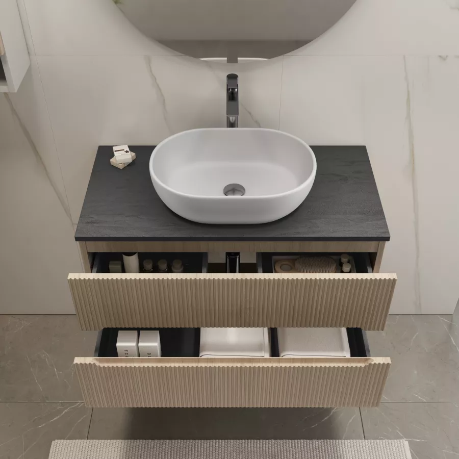 Nova Deco Armadietto Pensile da Bagno 3 Ante con Specchio In Legno Rovere  90x60x13 5 cm - 834163