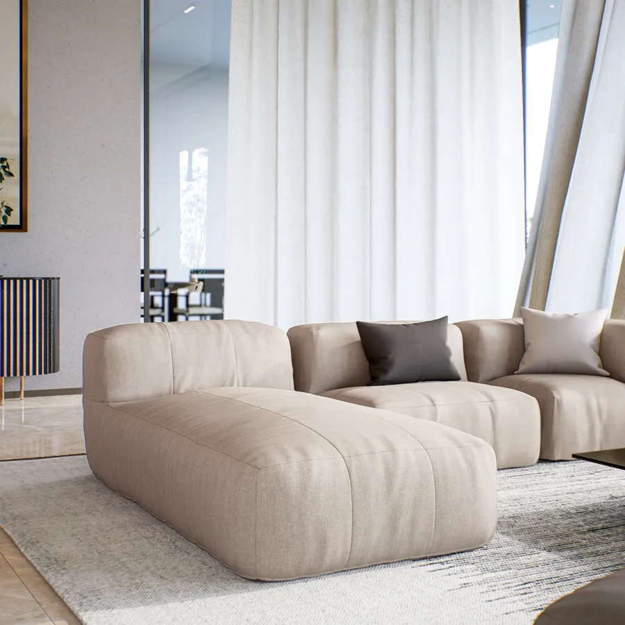 Chaise longue in tessuto effetto lino beige Baku