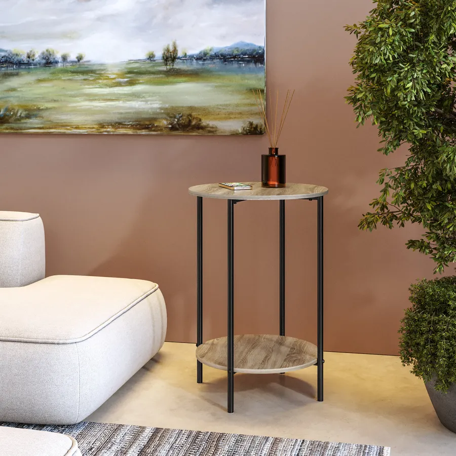 KONTE.DESIGN Piano Tavolo Rotondo Effetto Rovere 80cm - Made In Italy Per Interni - Foto 5