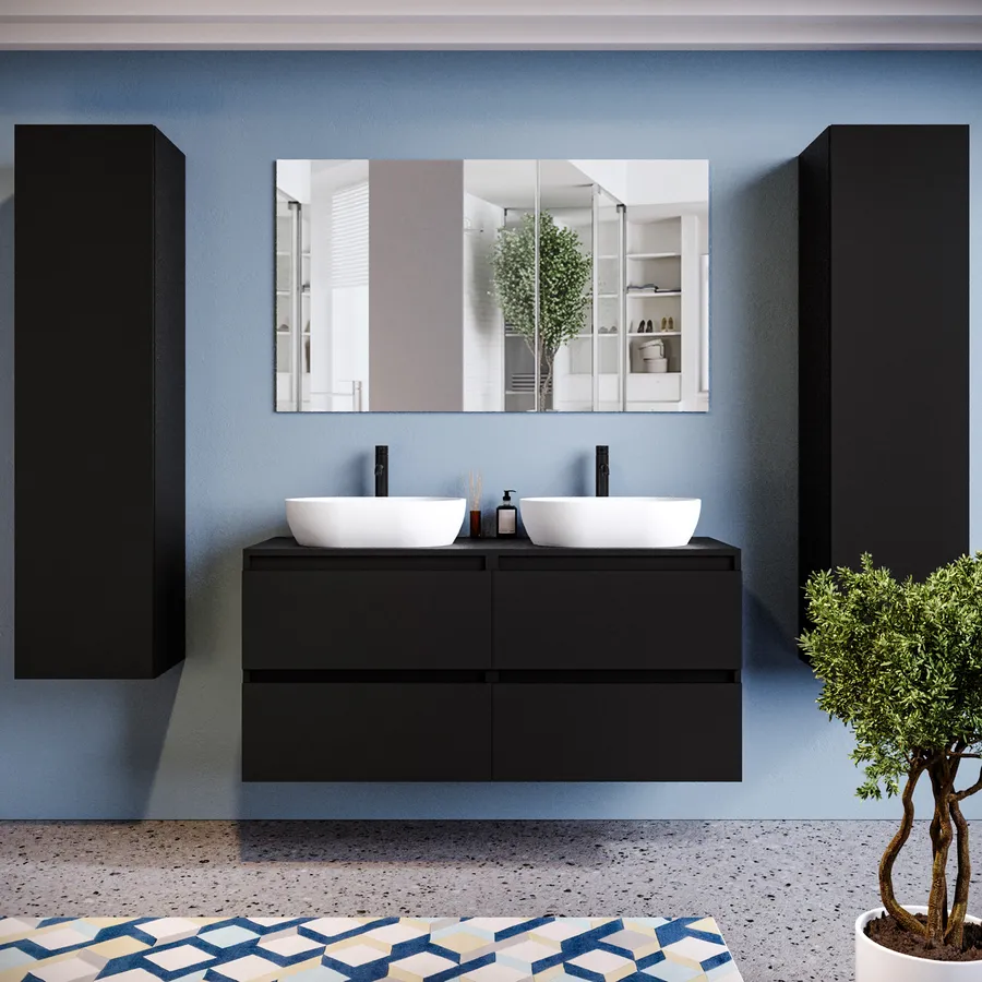 Specchio bagno 120 cm bianco opaco con cornice in alluminio - Talas