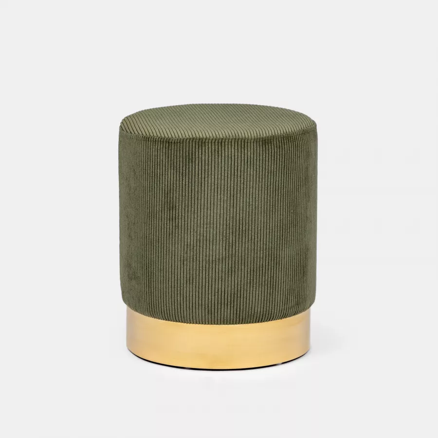 Pouf Ø 35x42h cm in velluto a coste verde e base oro - Divo