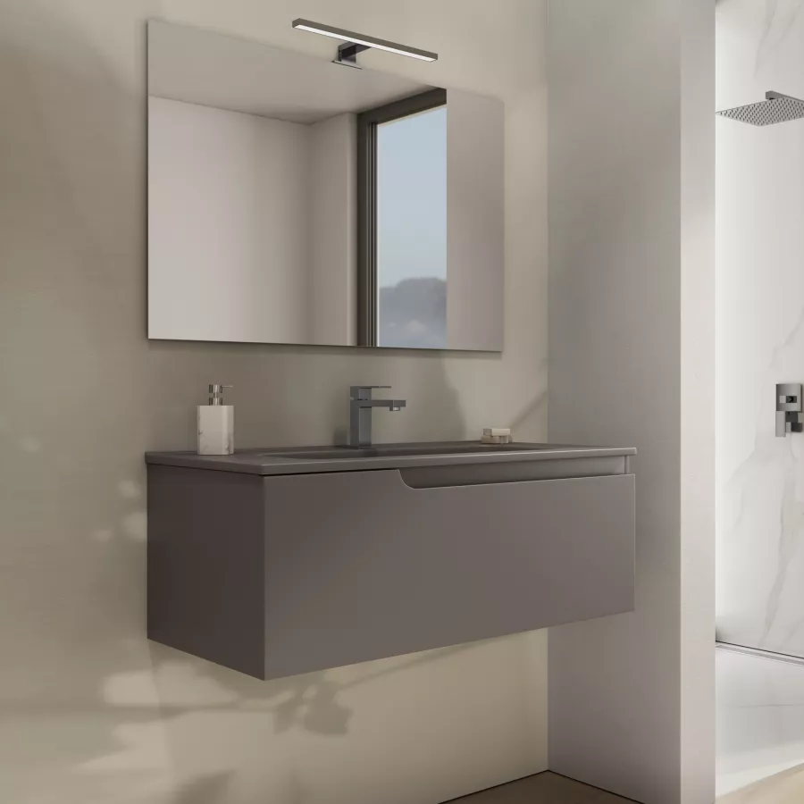 Mobile bagno sospeso 100 cm grigio medio e lavabo in ceramica - Helen