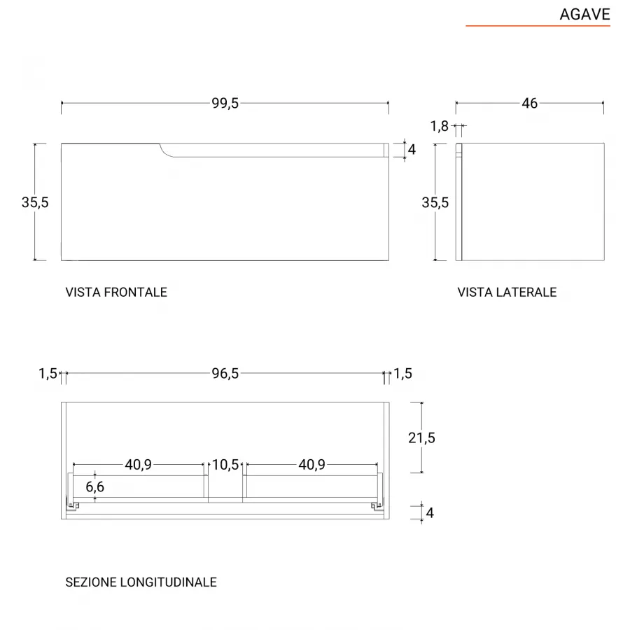 Mobile bagno sospeso 100 cm con lavabo integrato grigio opaco e specchio -  Agave Color