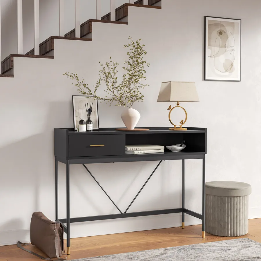 CIME Consolle Squadrino Moderna In Acciaio Nero – Soluzione Di Arredo Per Contenere Vestiti E Oggetti Con Stile – Design Essenziale E Robusto