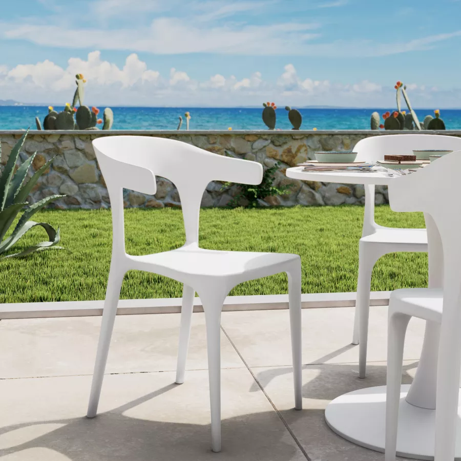 Set 4 sedie da giardino impilabili in polipropilene bianco - Dibra