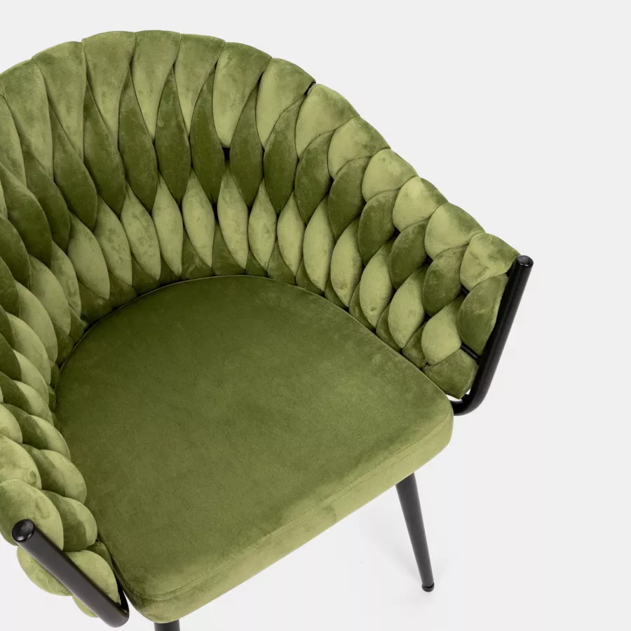 Pouf rettangolare 56x37 cm in velluto verde con anello dorato - Isolda