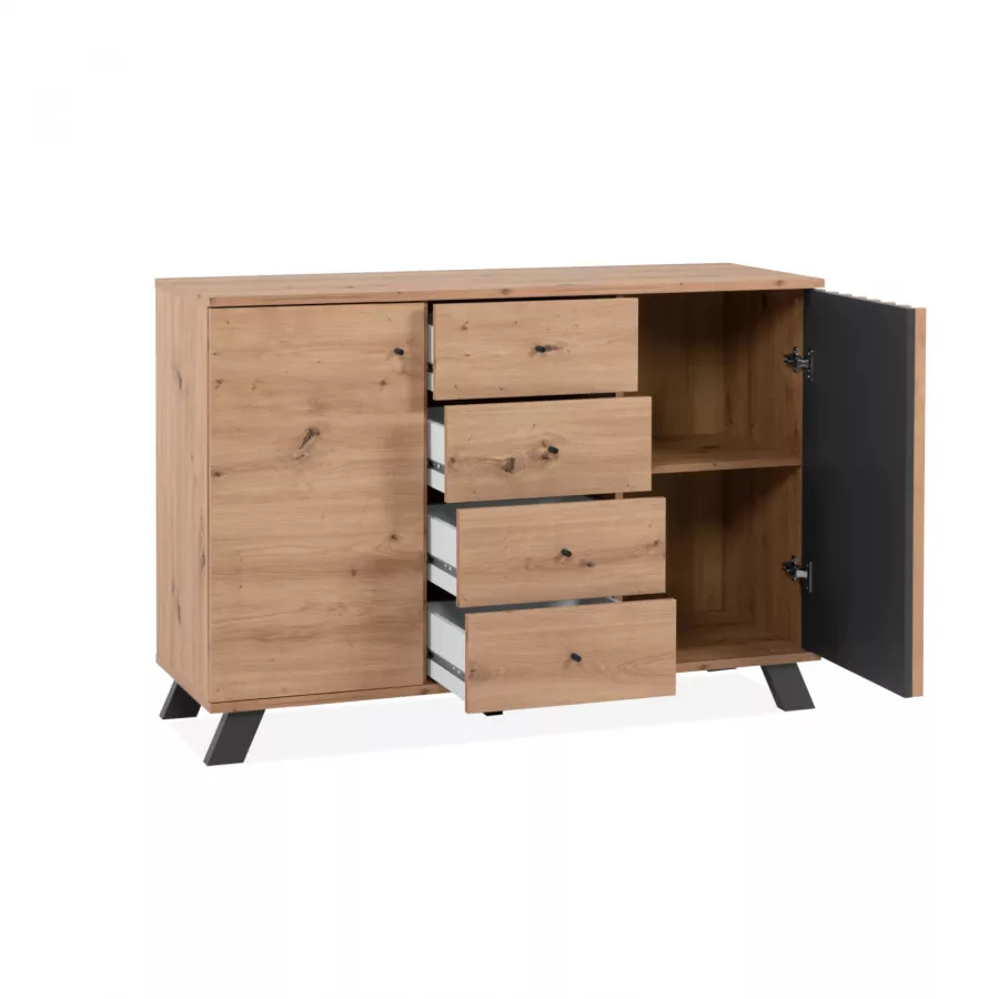Cassettiera con 3 cassetti in legno di rattan credenza rovere 100x77x40 cm