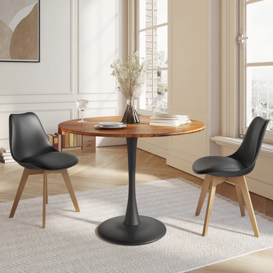 Tavolo rotondo 100 cm in legno rovere con base nera Tulipano