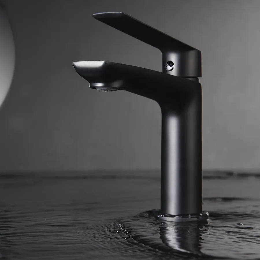 Rubinetto lavabo tondo incasso nero opaco serie Guadiana monocomando