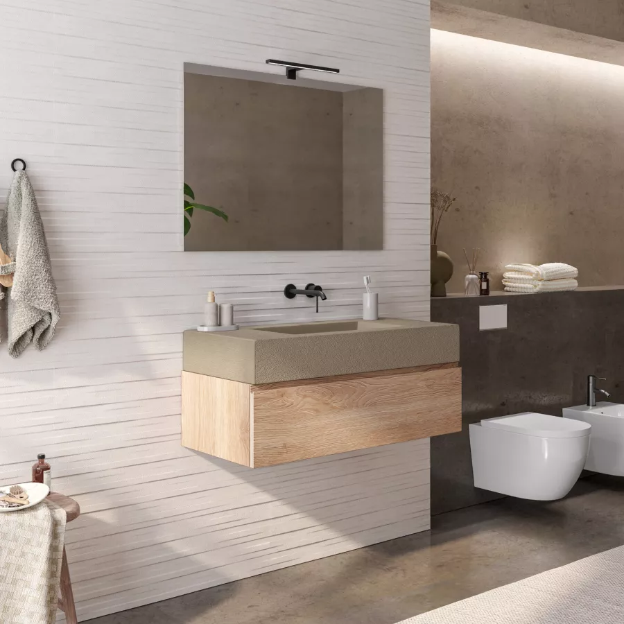 Top Mensola sospesa ripiano per lavabo d'appoggio senza foro 100x46 cm  effetto legno Rovere naturale