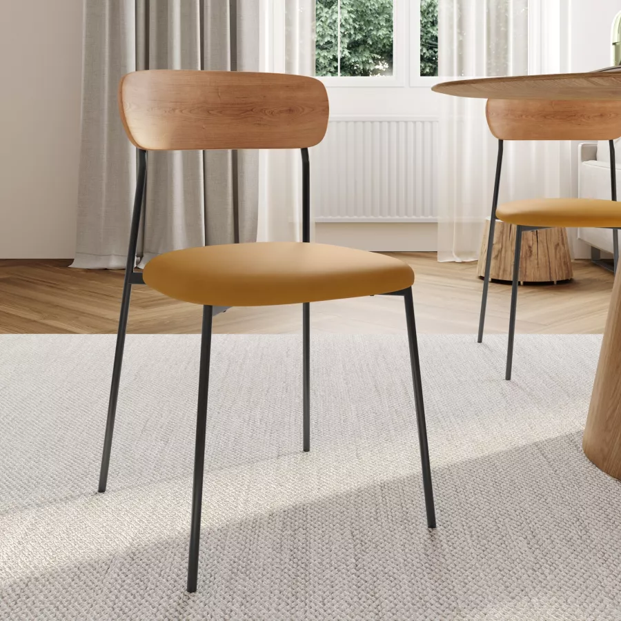 Set 6 Sedie struttura in faggio color ciliegio e seduta tessuto avorio Cuore | Maisons du Monde